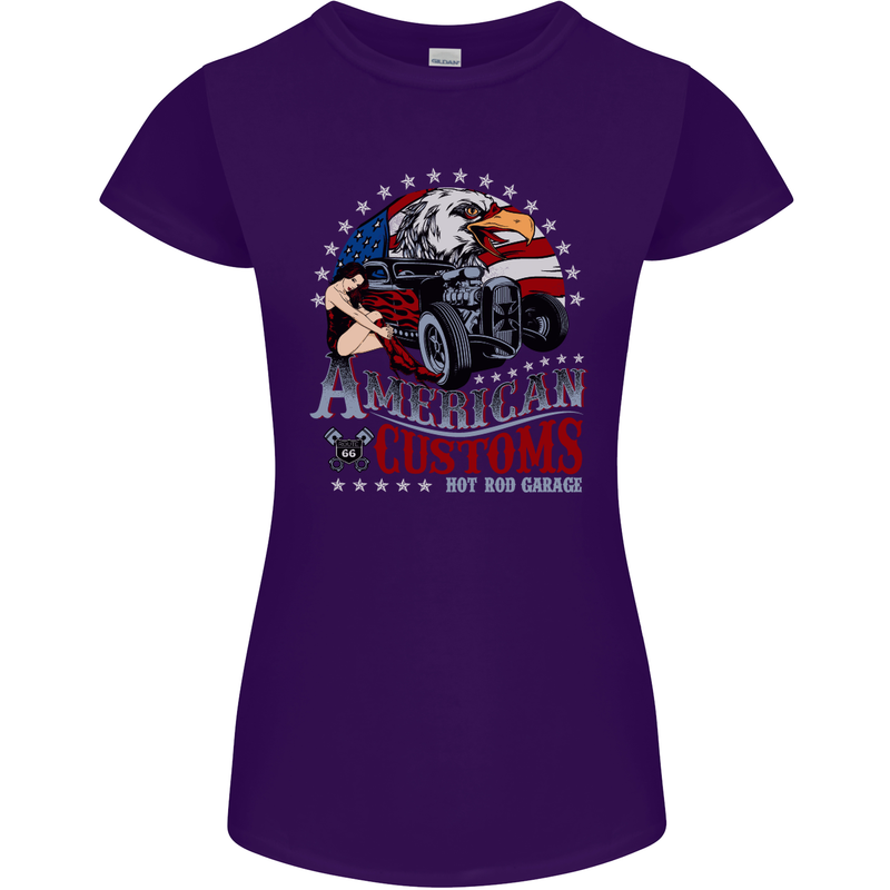 American Customs Hot Rod Garage USA Womens Petite Cut T-Shirt Purple