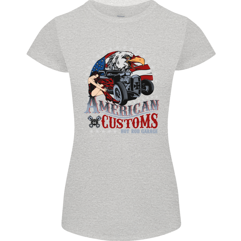American Customs Hot Rod Garage USA Womens Petite Cut T-Shirt Sports Grey