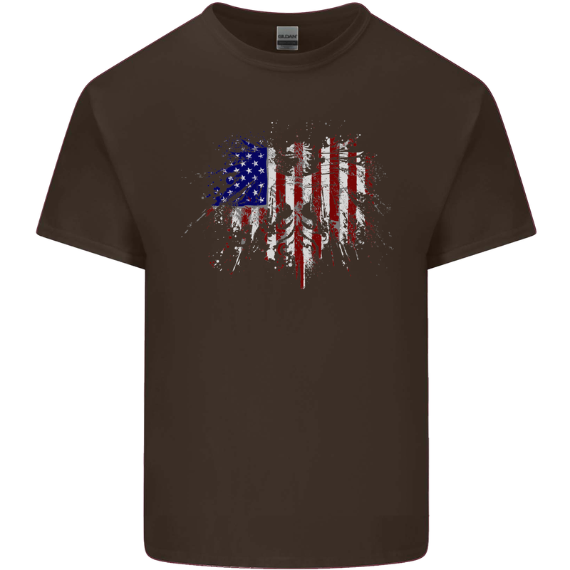 American Eagle Flag 4th of July USA Mens Cotton T-Shirt Tee Top Dark Chocolate