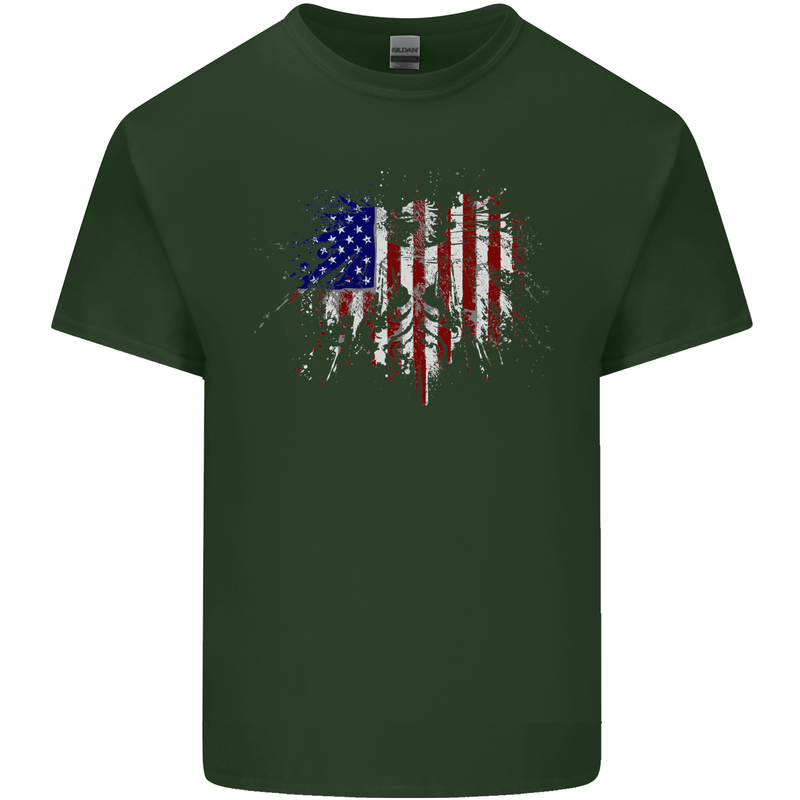 American Eagle Flag 4th of July USA Mens Cotton T-Shirt Tee Top Forest Green
