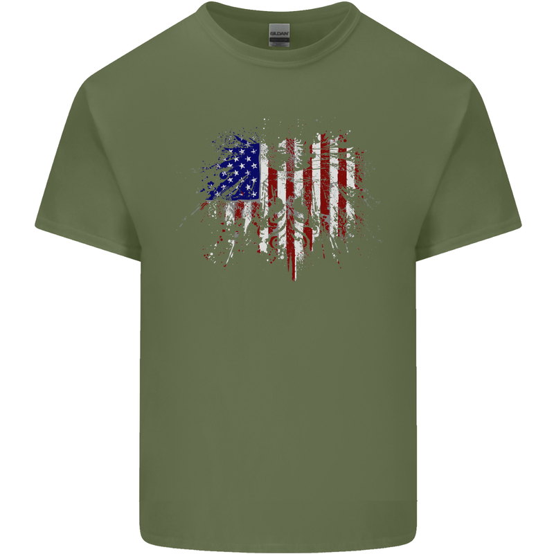 American Eagle Flag 4th of July USA Mens Cotton T-Shirt Tee Top Military Green