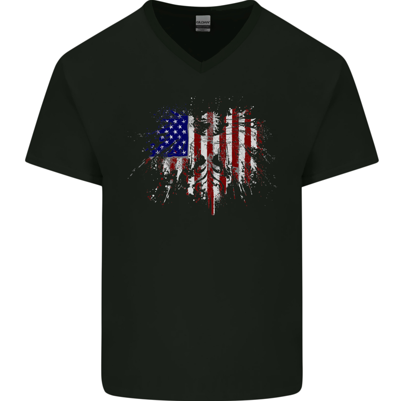 American Eagle Flag 4th of July USA Mens V-Neck Cotton T-Shirt Black