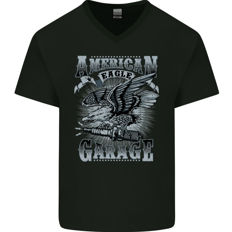 American Eagle Garage Motorbike Motorcycle Mens V-Neck Cotton T-Shirt Black