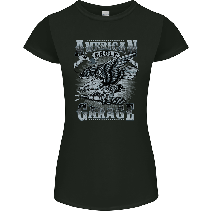 American Eagle Garage Motorbike Motorcycle Womens Petite Cut T-Shirt Black