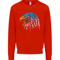 American Eagle USA Flag July 4th Kids Sweatshirt Jumper Bright Red