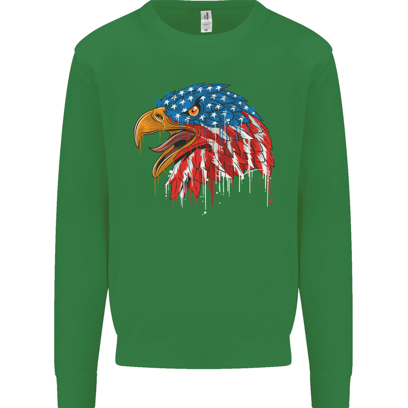 American Eagle USA Flag July 4th Kids Sweatshirt Jumper Irish Green