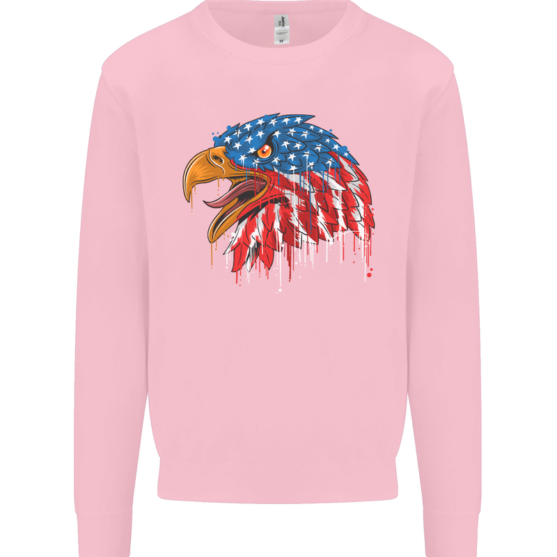 American Eagle USA Flag July 4th Kids Sweatshirt Jumper Light Pink