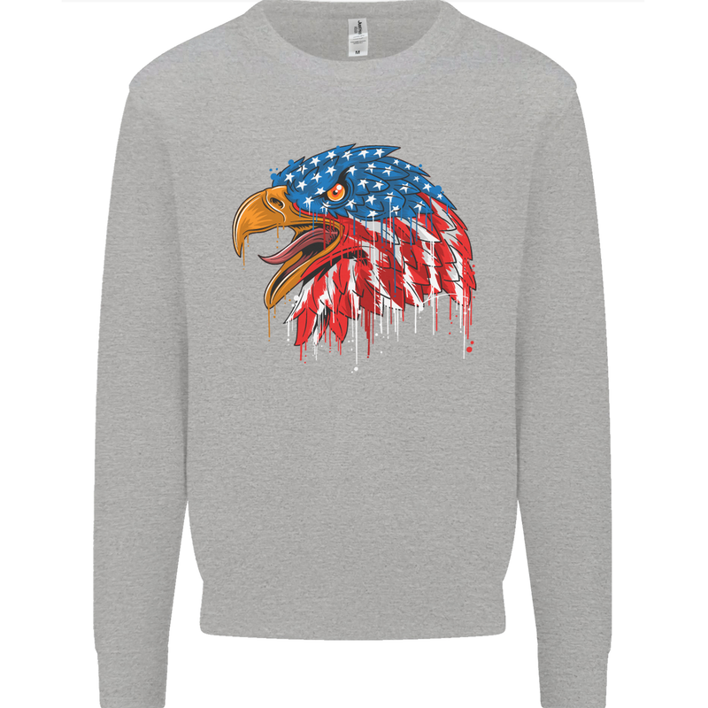American Eagle USA Flag July 4th Kids Sweatshirt Jumper Sports Grey