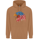 American Eagle USA Flag July 4th Mens 80% Cotton Hoodie Caramel Latte