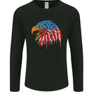 American Eagle USA Flag July 4th Mens Long Sleeve T-Shirt Black