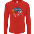 American Eagle USA Flag July 4th Mens Long Sleeve T-Shirt Red