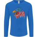 American Eagle USA Flag July 4th Mens Long Sleeve T-Shirt Royal Blue