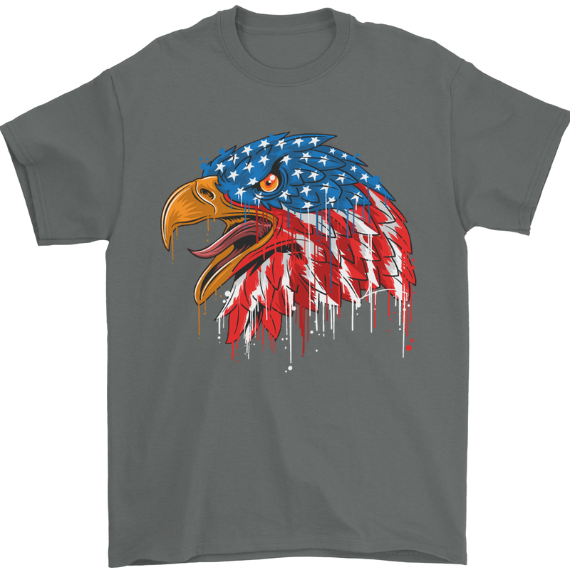 American Eagle USA Flag July 4th Mens T-Shirt Cotton Gildan Charcoal