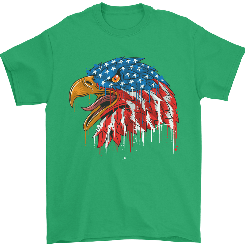 American Eagle USA Flag July 4th Mens T-Shirt Cotton Gildan Irish Green
