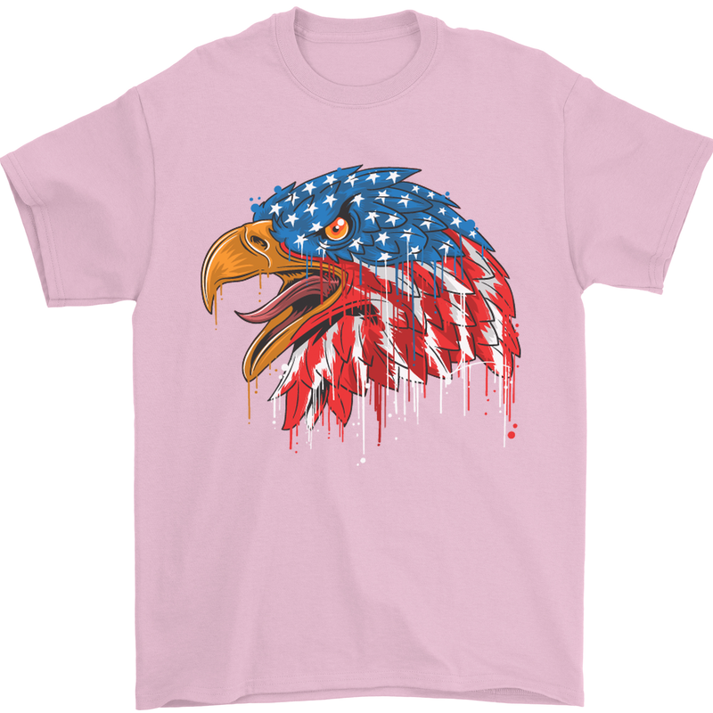 American Eagle USA Flag July 4th Mens T-Shirt Cotton Gildan Light Pink