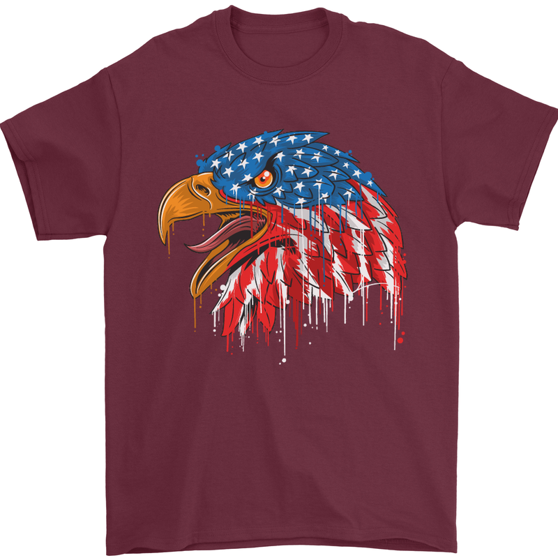American Eagle USA Flag July 4th Mens T-Shirt Cotton Gildan Maroon