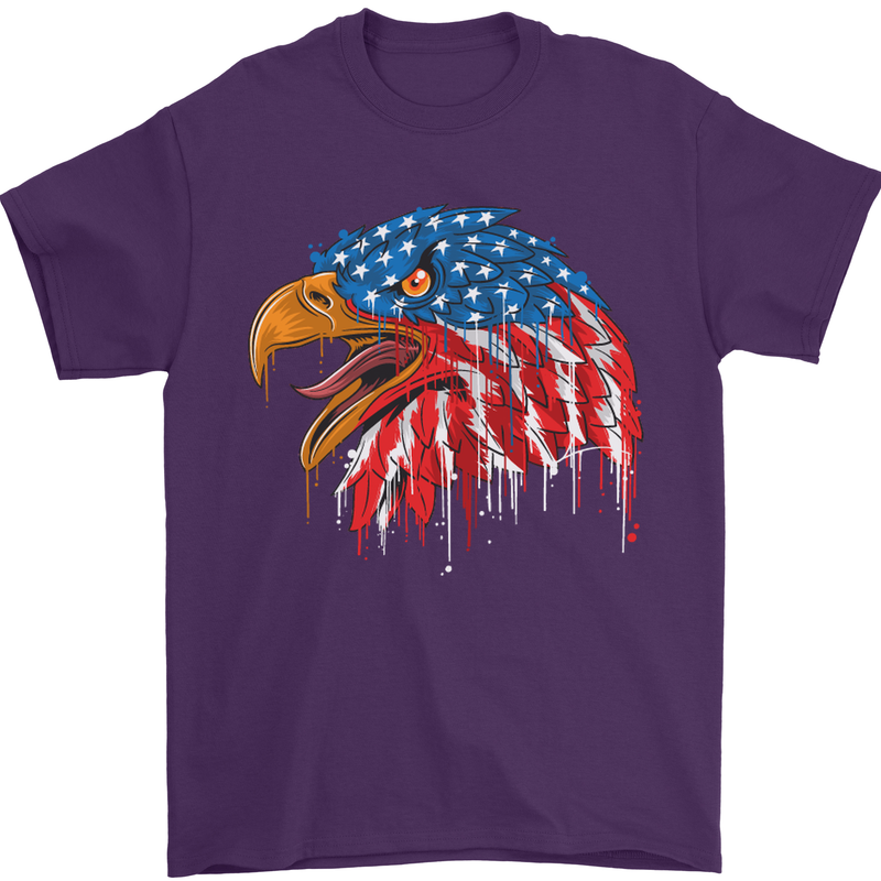 American Eagle USA Flag July 4th Mens T-Shirt Cotton Gildan Purple