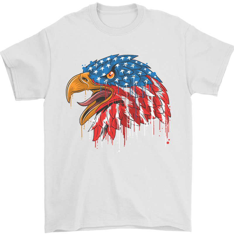 American Eagle USA Flag July 4th Mens T-Shirt Cotton Gildan White