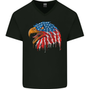 American Eagle USA Flag July 4th Mens V-Neck Cotton T-Shirt Black