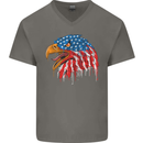 American Eagle USA Flag July 4th Mens V-Neck Cotton T-Shirt Charcoal