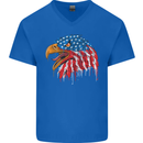 American Eagle USA Flag July 4th Mens V-Neck Cotton T-Shirt Royal Blue