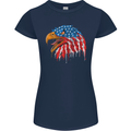 American Eagle USA Flag July 4th Womens Petite Cut T-Shirt Navy Blue