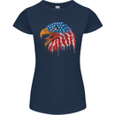 American Eagle USA Flag July 4th Womens Petite Cut T-Shirt Navy Blue