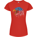 American Eagle USA Flag July 4th Womens Petite Cut T-Shirt Red