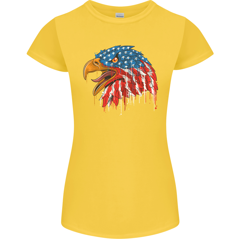 American Eagle USA Flag July 4th Womens Petite Cut T-Shirt Yellow