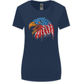 American Eagle USA Flag July 4th Womens Wider Cut T-Shirt Navy Blue