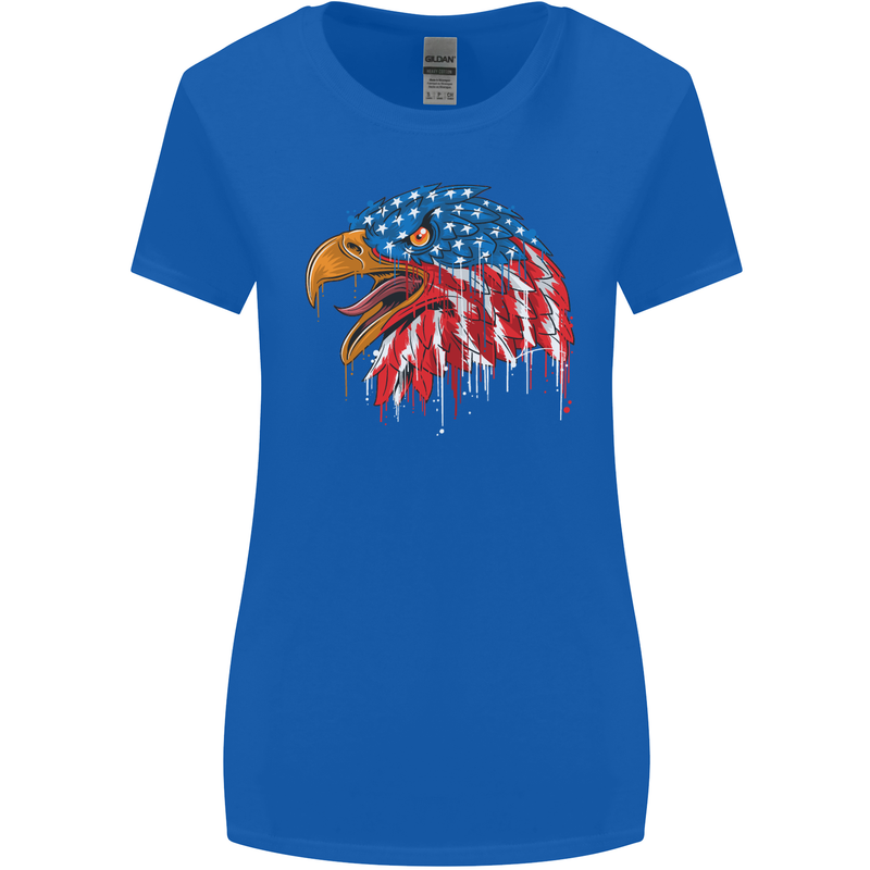 American Eagle USA Flag July 4th Womens Wider Cut T-Shirt Royal Blue