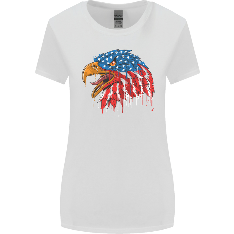 American Eagle USA Flag July 4th Womens Wider Cut T-Shirt White