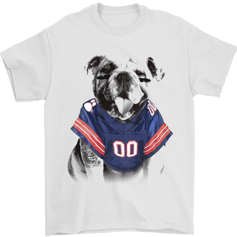 American Football Bulldog With Tattoos Mens T-Shirt Cotton Gildan White