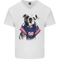 American Football Bulldog With Tattoos Mens V-Neck Cotton T-Shirt White