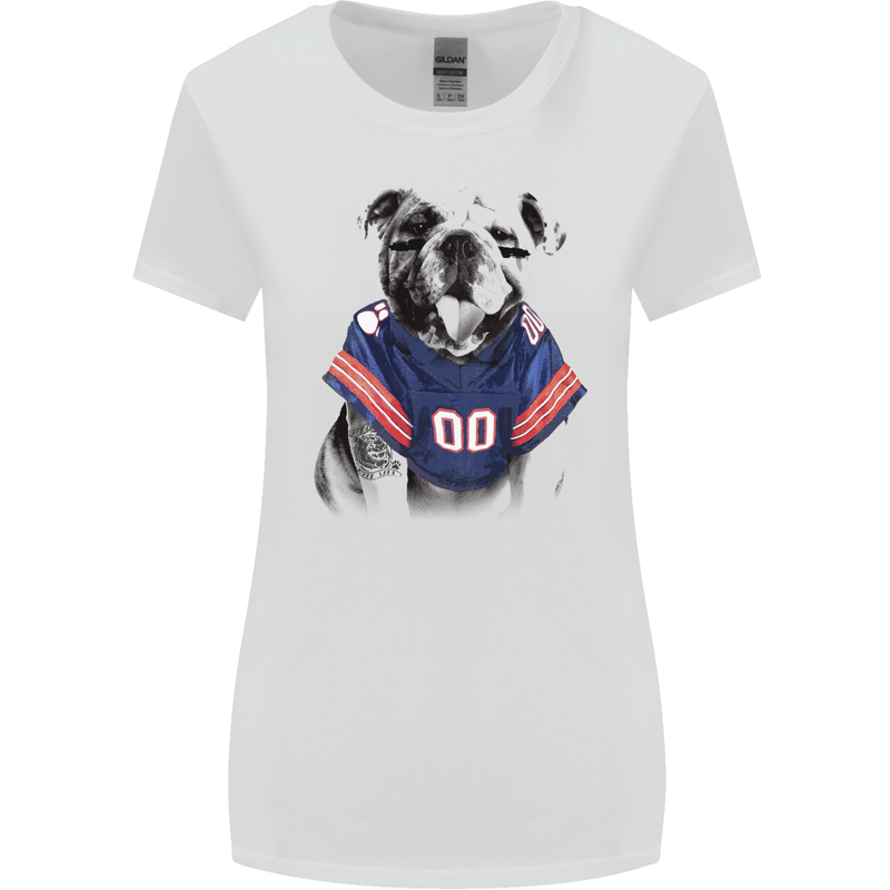American Football Bulldog With Tattoos Womens Wider Cut T-Shirt White