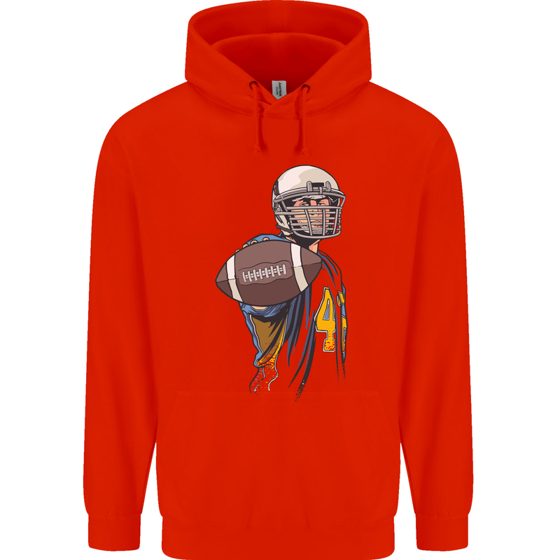 American Football Player Holding a Ball Childrens Kids Hoodie Bright Red