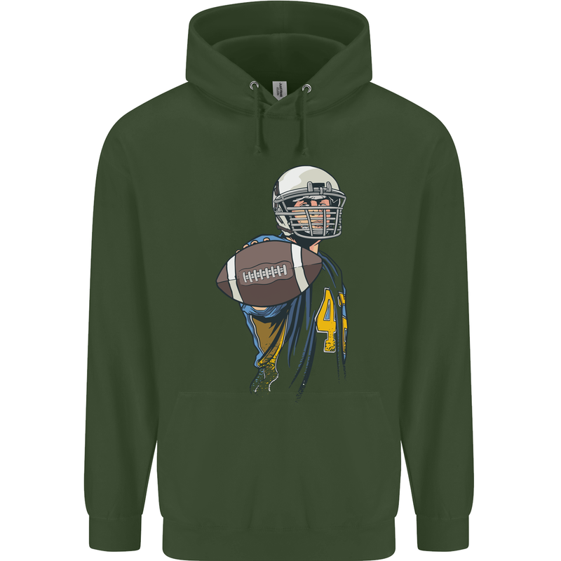 American Football Player Holding a Ball Childrens Kids Hoodie Forest Green