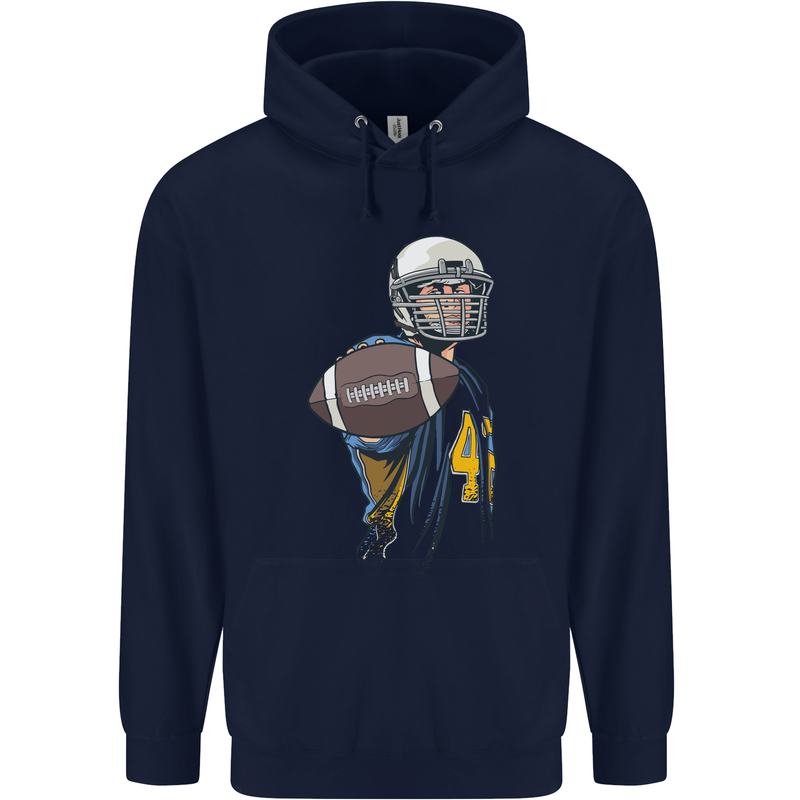 American Football Player Holding a Ball Childrens Kids Hoodie Navy Blue