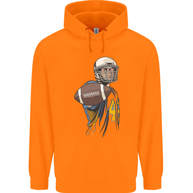 American Football Player Holding a Ball Childrens Kids Hoodie Orange