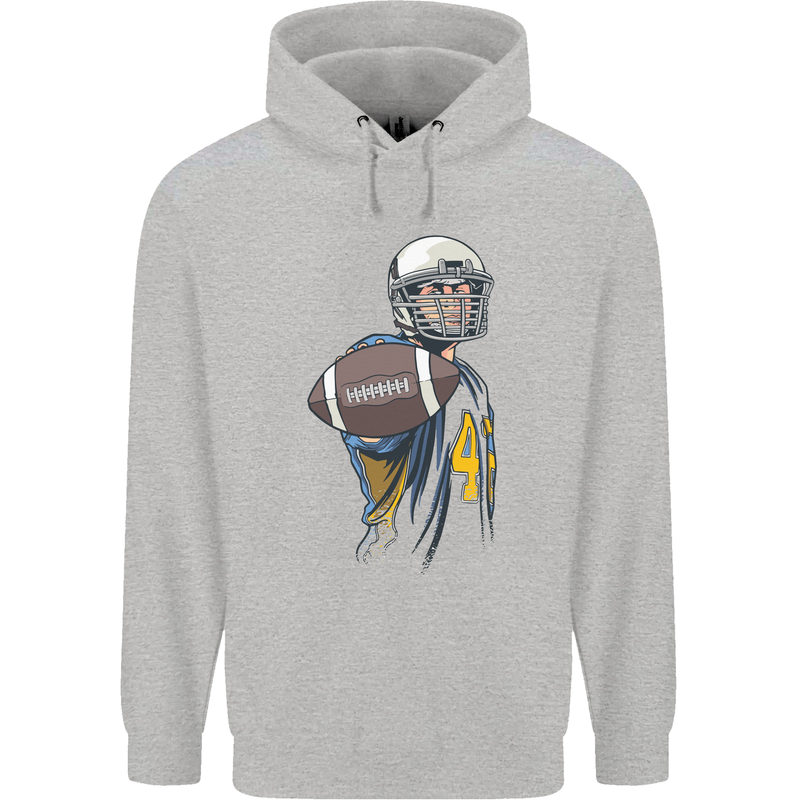 American Football Player Holding a Ball Childrens Kids Hoodie Sports Grey