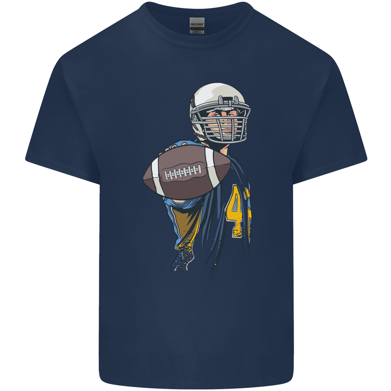 American Football Player Holding a Ball Kids T-Shirt Childrens Navy Blue