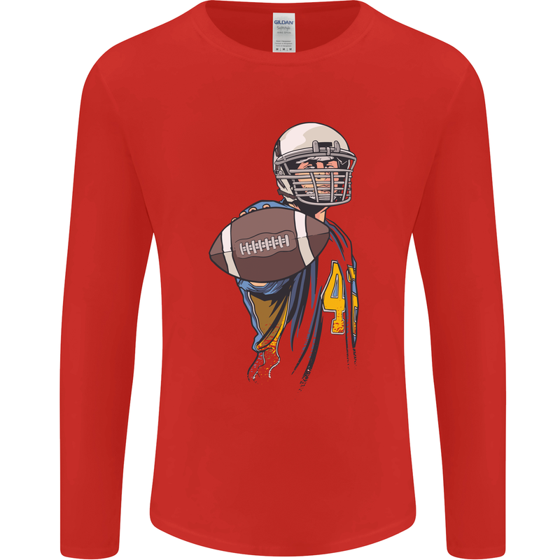 American Football Player Holding a Ball Mens Long Sleeve T-Shirt Red