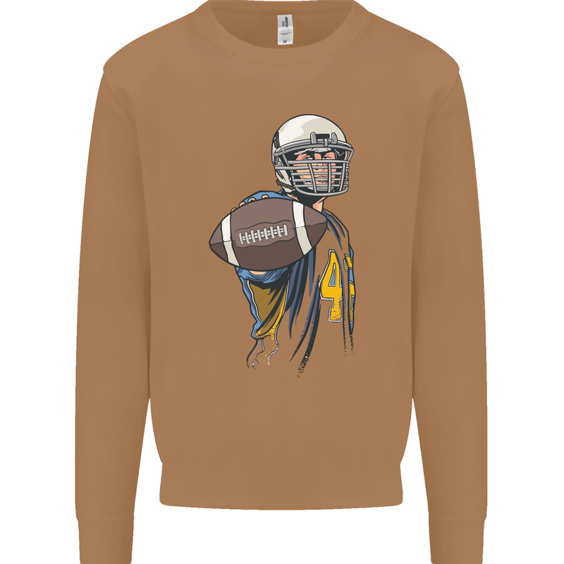 American Football Player Holding a Ball Mens Sweatshirt Jumper Caramel Latte