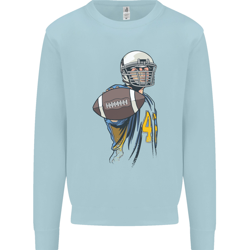 American Football Player Holding a Ball Mens Sweatshirt Jumper Light Blue