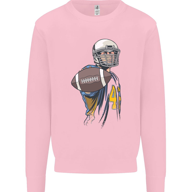 American Football Player Holding a Ball Mens Sweatshirt Jumper Light Pink