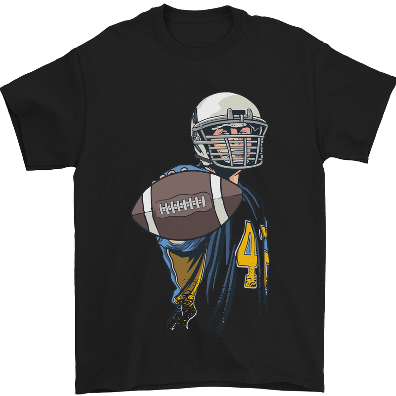 American Football Player Holding a Ball Mens T-Shirt Cotton Gildan Black