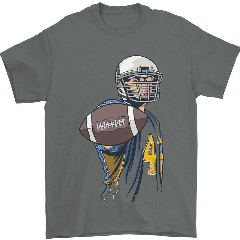 American Football Player Holding a Ball Mens T-Shirt Cotton Gildan Charcoal