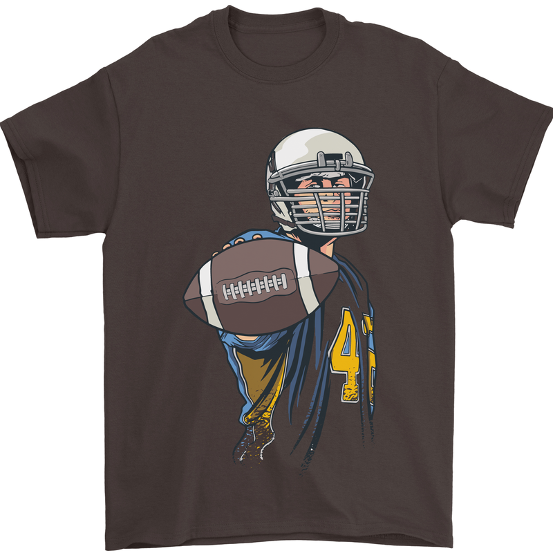 American Football Player Holding a Ball Mens T-Shirt Cotton Gildan Dark Chocolate