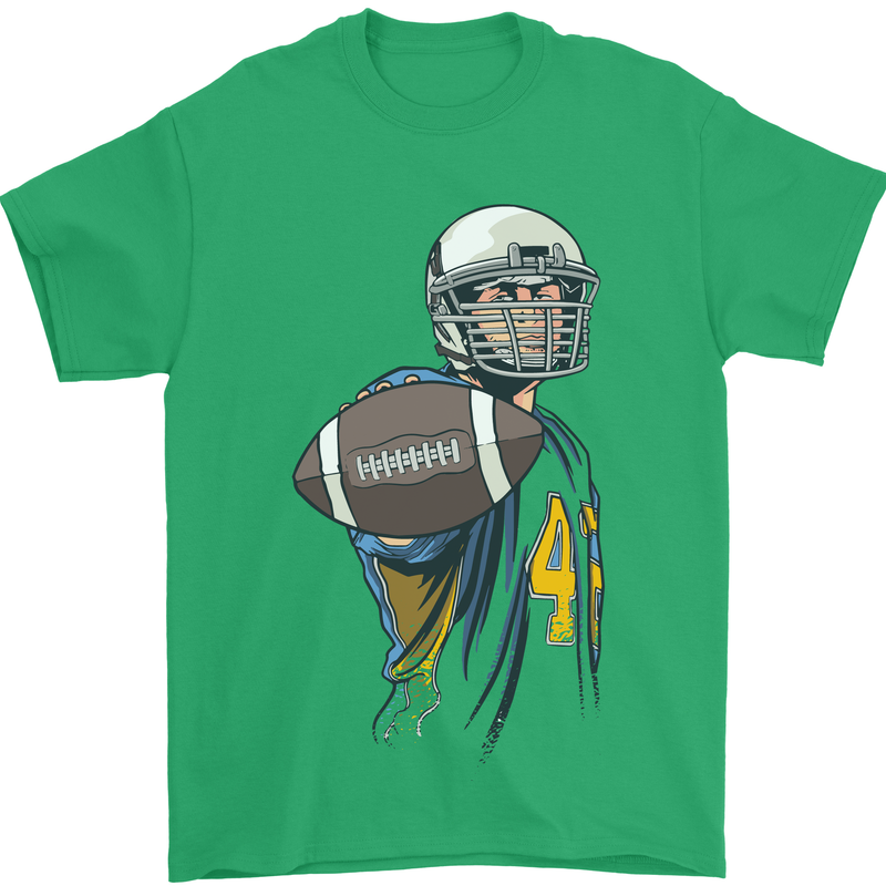 American Football Player Holding a Ball Mens T-Shirt Cotton Gildan Irish Green