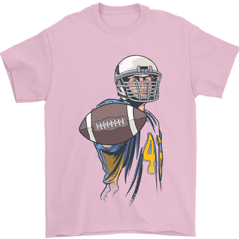 American Football Player Holding a Ball Mens T-Shirt Cotton Gildan Light Pink